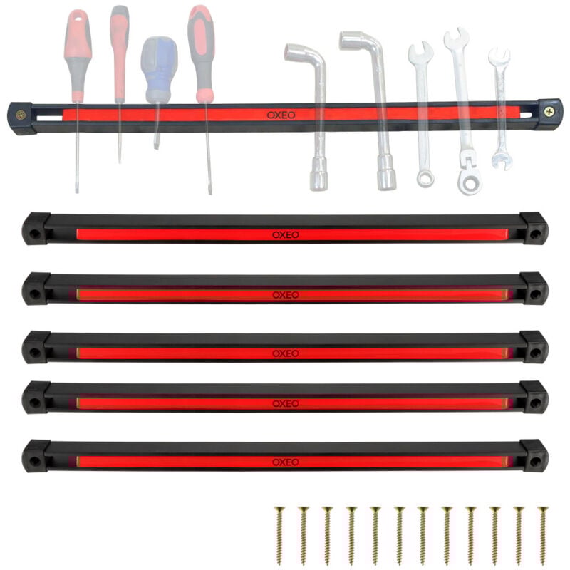 Jeu de 6 barres aimantées 45cm - bande magnétique accroche mural outils - rangement outillage garage atelier - aimant puissant