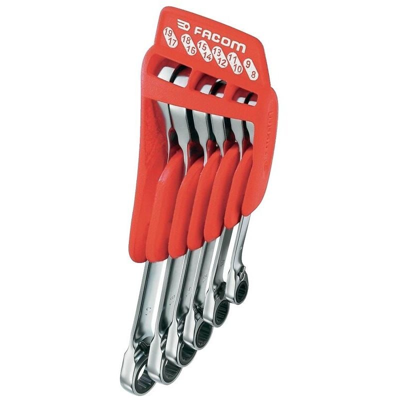 Facom - Jeu de 6 clés polygonales à cliquet tête 15° sur support