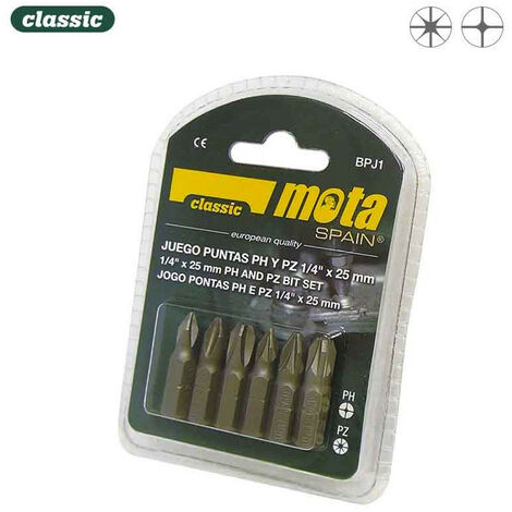Jeu de 6 embouts ph 1-2-3 pcs 1-2-3 x 25mm bpj1 MOTA