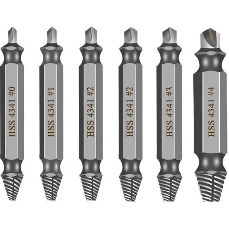 Jeu de 6 extracteurs de vis de 51 mm, en acier HSS 4341, avec foret hélicoïdal, dureté jusqu'à 60 HRC, compatible avec le perçage et le retrait des vis endommagées (Silver Co-AquaForge