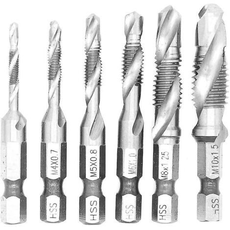 Jeu de 6 forets hélicoïdaux composites métriques M3 M4 M5 M6 M8 M10 Outils manuels pour le perçage