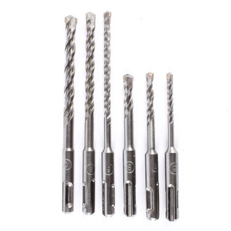 Jeu de 6 forets hélicoïdaux de 5 à 10 mm en alliage d'acier au tungstène pour marteau électrique à tige ronde, adapté à la maçonnerie, au béton, à la pierre et à la roche