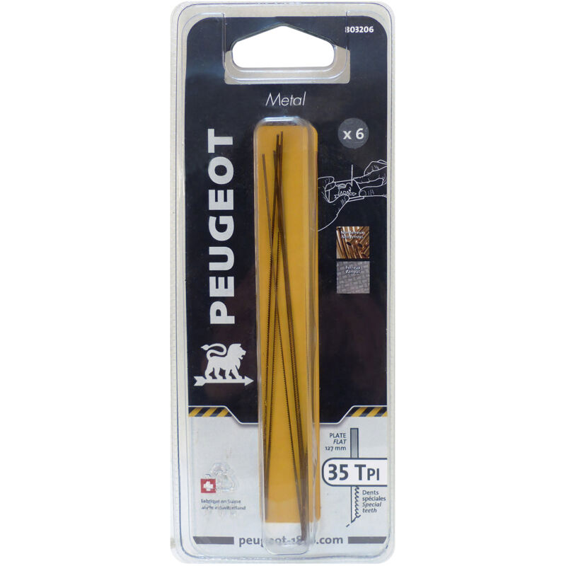 Peugeot Psp - Jeu de 6 lames à chantourner 127x0,40x0,85mm Longueur 127 mm, Largeur 0,40 mm, Nombre de dents 35 tpi ,