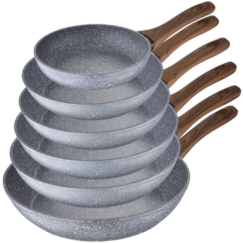 Jeu de 6 poêles à frire Ø18 Ø20 Ø22 Ø24 Ø26 et Ø28 Daimiel, aluminium forgé, induction