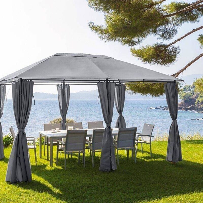 Rideaux pour tonnelle Santorini et Thira ardoise 4x3m en polyester - Hespéride