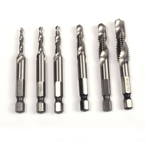 Jeu de 6 Tarauds en Acier pour Filetage, 1/4 de Pouce, pour Travaux de Bricolage - Dimensions: 1/8, 5/32, 3/16, 1/4, 5/16, 3/8 Pouce