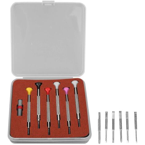 Jeu de 6 tournevis cruciformes à fente pour la réparation de montres, en acier rapide, avec poignée antidérapante, largement utilisés par les bijoutiers.