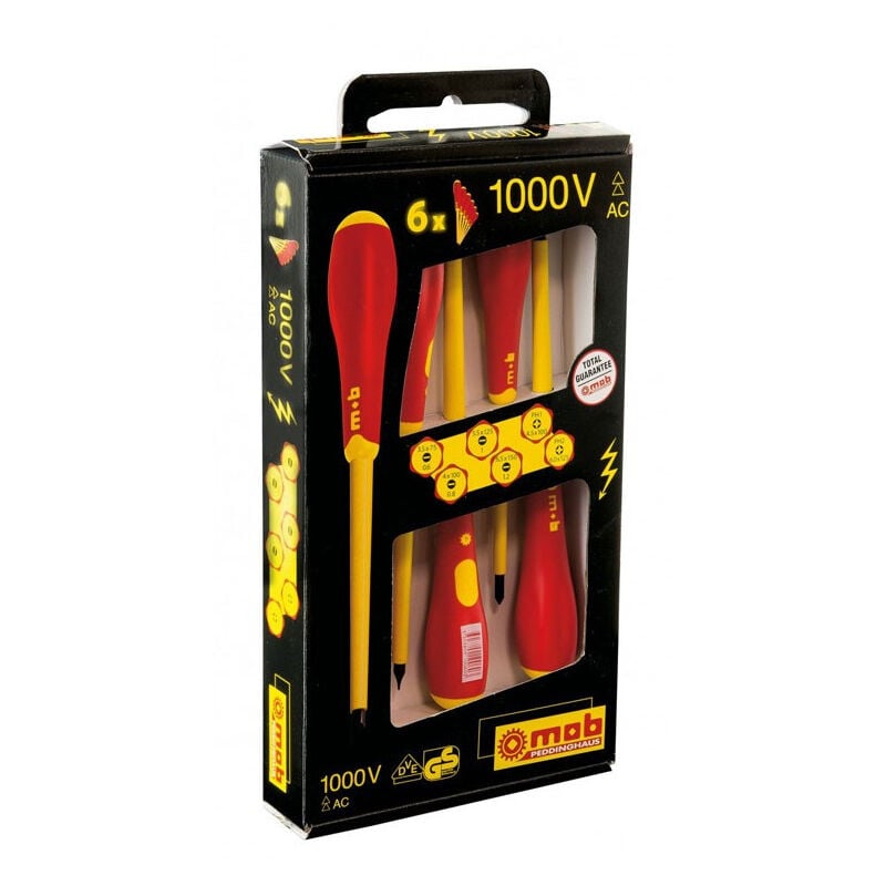 Jeu de 6 tournevis isolés 1000V fente + phillips mob