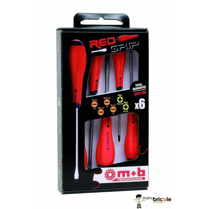 Mob Outillage - Jeu de 6 tournevis Redgrip 4 fente + 2 pz 6