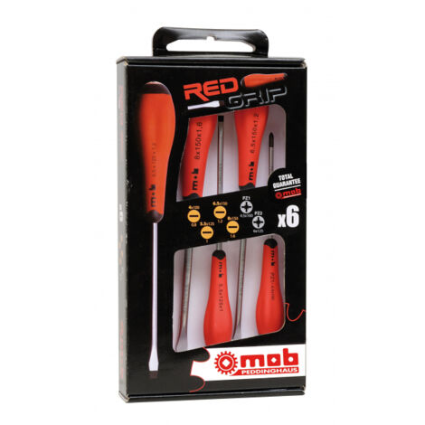 Jeu de 6 tournevis Redgrip 4 fente + 2 PZ 6 MOB OUTILLAGE