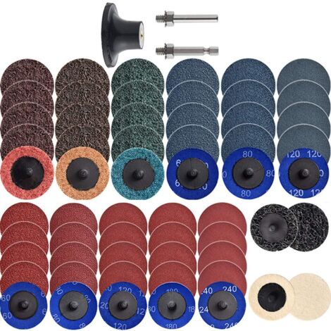 Jeu de 60 disques abrasifs, disques abrasifs à changement rapide de 2 pouces avec supports de 1/4 pouce, meuleuse droite pour le conditionnement de surface, élimination de la rouille et de la peinture