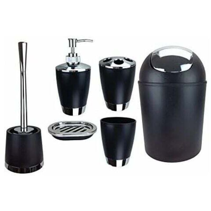 Jeu de 6 accessoires de salle de bain Dont distributeur de savon, brosse de wc et porte-brosse Noir