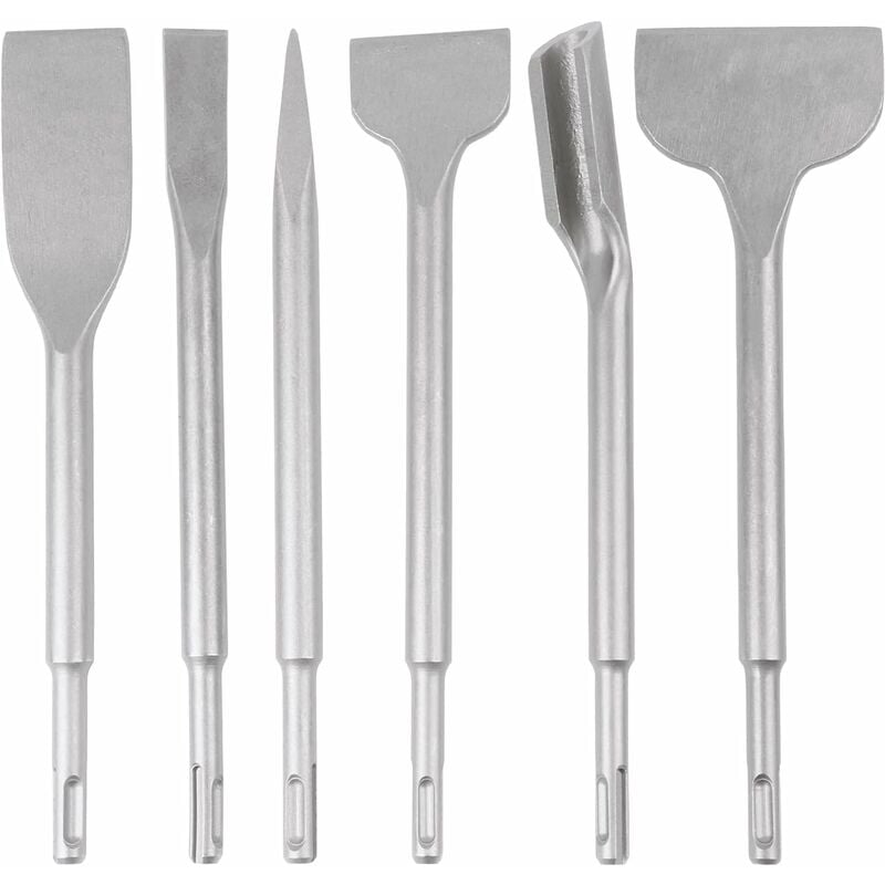 Jeu de 6PCS Burin sds-plus, 25cm Longueur, Coffret Pour Enlevement de Béton et Carrelage de Sol et Mur, Burin Marteau Rotatif Foret Burin, Burins