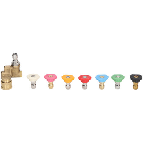 Jeu de 7 buses pour nettoyeur haute pression, raccord rapide 1/4", débit 2.5GPM, pression 4500PSI, angles multiples