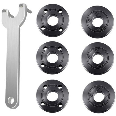 Jeu de 7 clés à bride pour meuleuse d'angle, écrou de blocage métallique, 1 clé à meuleuse d'angle, 6 écrous à bride, compatible avec Dewalt, Bosch, Black Decker, Ryobi et Makita (tige filetée 5/8"-11