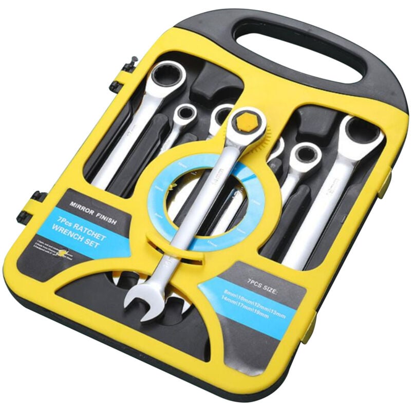 Jeu de 7 clés à double usage à double extrémité 8/10/12/13/14/17/19 mm Clé à cliquet Manchon pour outils de réparation automobile Tête fixe