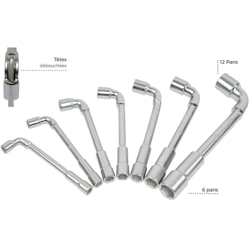 Jeu de 7 clés à pipe débouchées