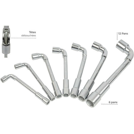 Jeu de 7 clés à pipe débouchées