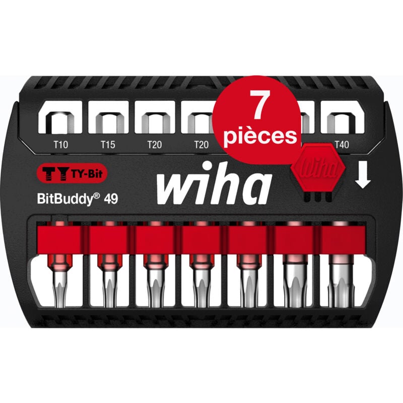 Wiha - Jeu d'embouts BitBuddy 7 pièces i Embout ty 49 mm i, torx 1/4' E6,3 i Accessoire pour applications de vissage i Adapté aux visseuses à impact