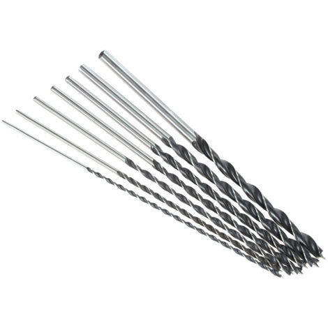 Jeu de 7 forets à bois extra-longs de 300 mm en acier à haute teneur en carbone, à pointe de centrage, pour le travail du bois.