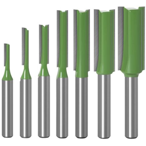 Jeu de 7 fraises à rainurer carbure tungstène, 6mm, double et simple coupe, diamètres 3 à 12mm, pour bois, vert.