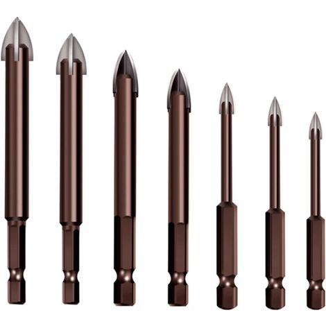 Jeu De 7 Perceuses, Foret De Maçonnerie Pour Carreaux De Verre, Foret En Alliage Croisé, Foret De 3 + 4 + 5 + 6 + 8 + 10 + 12 Mm Chacun, Perçage, Béton, Mur De Briques, Bois