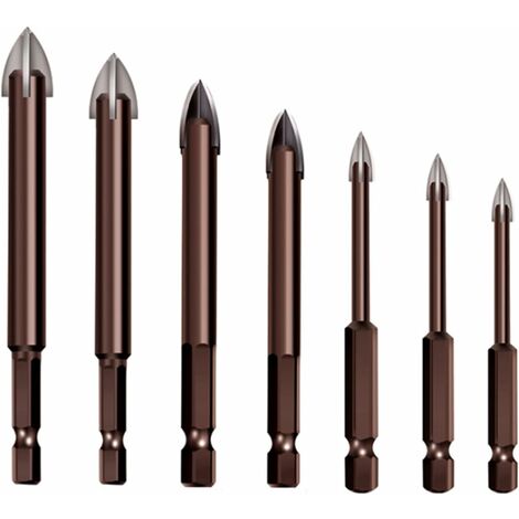 Jeu De 7 Perceuses, Foret De Maçonnerie Pour Carreaux De Verre, Foret En Alliage Croisé, Foret De 3 + 4 + 5 + 6 + 8 + 10 + 12 Mm Chacun, Perçage, Béton, Mur De Briques, Bois,