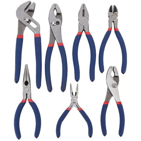 Jeu de 7 pinces – Kit d'outils pour réparation automobile et entretien domestique, comprenant pinces multiprises, universelles, de mécanicien, à bec long et coupantes, pour projets de bricolage.