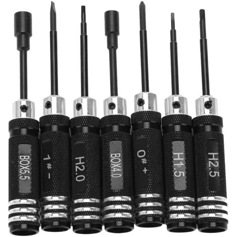 Jeu de 7 tournevis cruciformes à empreinte hexagonale pour modèles réduits et maintenance de drones, bateaux RC et voitures.
