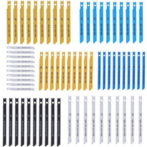 Jeu de 70 Lames de Scie Sauteuse, Lames à Tige en U en Acier à Haute Teneur en Carbone 6 8 10 14 18 24 32TPI avec Trou de Poignée en U, Coupe du Bois, du Plastique et du Métal