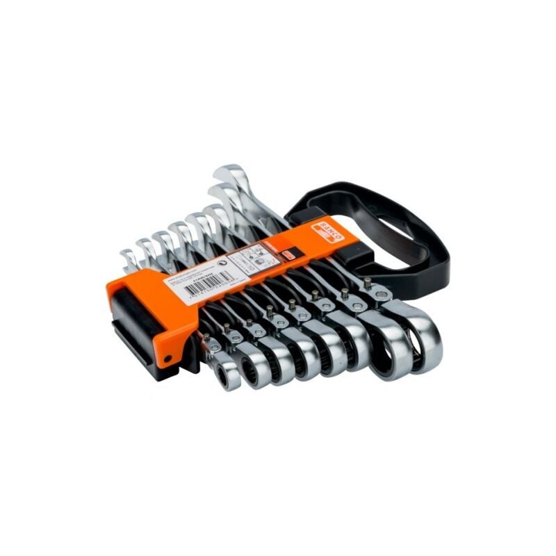 Jeu de clés mixtes à cliquet avec tête articulée- 8 pcs/support en plastique - Bahco