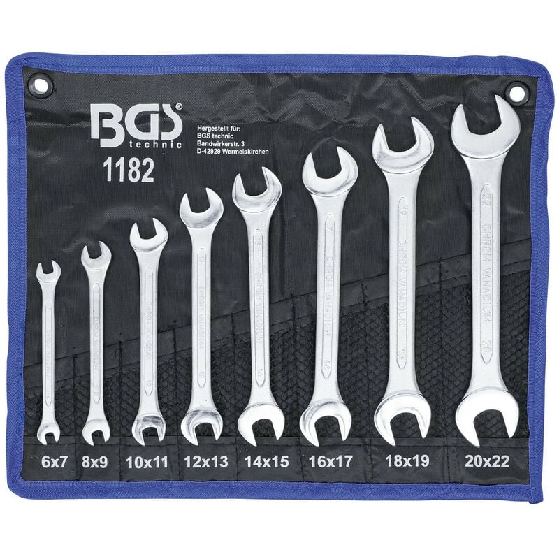 Bgs Technic - Jeu de 8 cles de 6 x 7 mm à 20 x 22 mm plates double fourches bgs chrome vanadi