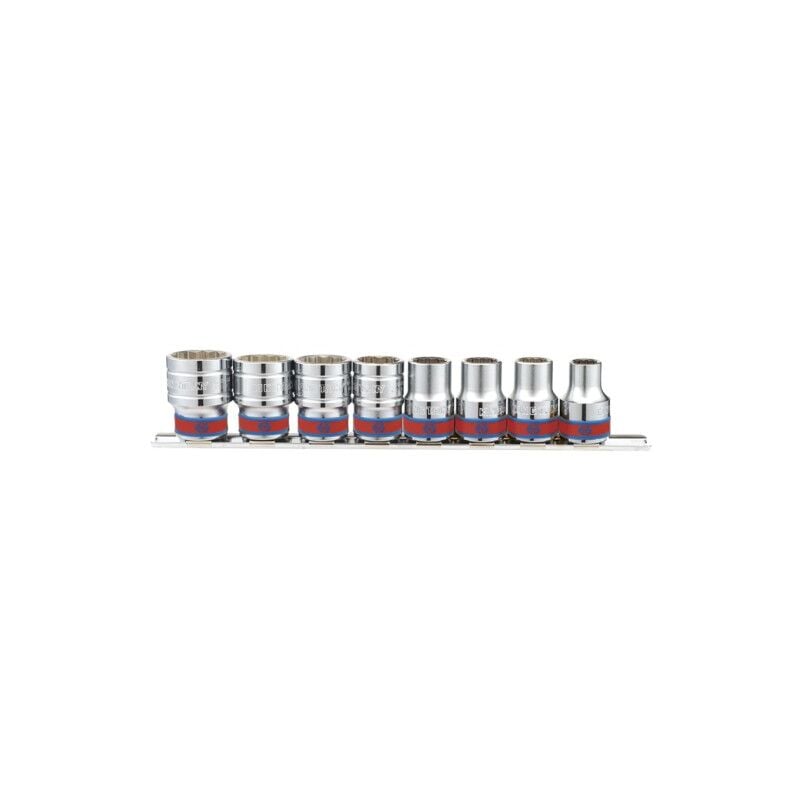 King Tony - Jeu de 8 douilles 12 pans 1/2 n pouce sur rail - 230 mm