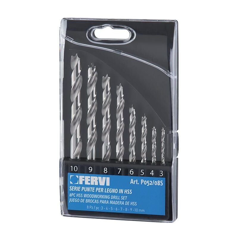 Fervi - Jeu de 8 forets helicoidaux a bois 3 - 10 mm