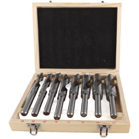 Jeu de 8 Forets Hélicoïdaux à Tige Ronde en Acier à Haute Teneur en Carbone Blanc pour Usage Industriel, Idéal pour Charpentier, électricien, etc., livré avec une Caisse