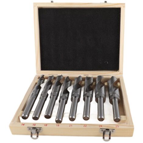 Jeu de 8 Forets Hélicoïdaux à Tige Ronde en Acier à Haute Teneur en Carbone Blanc pour Usage Industriel, Idéal pour Charpentier, électricien, etc., livré avec une Caisse