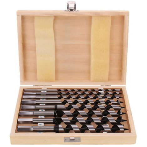Jeu de 8 fraises hélicoïdales HSS pour bois – acier rapide, longueur 230 mm, diamètres 6 à 20 mm (pas de marque)