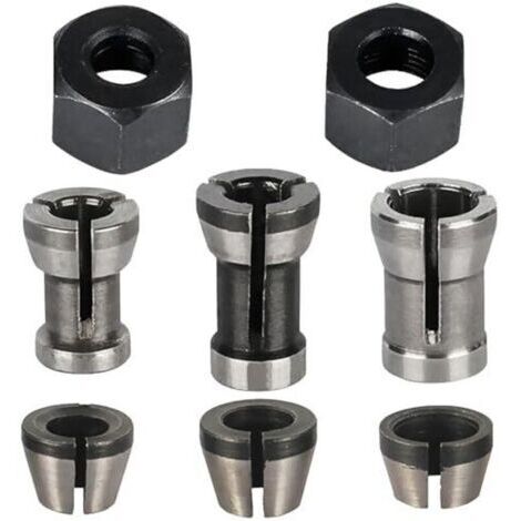 Jeu de 8 pinces de serrage, accessoires pour défonceuse Einhell, Katsu, Bosch et Dewalt, 6 adaptateurs de serrage (6 mm, 6,35 mm, 8 mm) + 2 écrous pour machine à graver