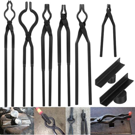 Jeu de 8 pinces forgeron. Ensemble professionnel en acier CrV  Pour pointes chemin fer, matériaux plats/ronds (5-16 mm). Comprend pointes, mâchoires plates, boulons, ramassage et g -