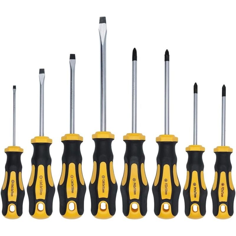 Jeu de 8 Tournevis Aimanté,Set de Tournevis Magnétique avec Cruciforme/Plat/Pozidriv/pour Vis PH, PZ et SL Manches Forme Ergonomique-Pointe