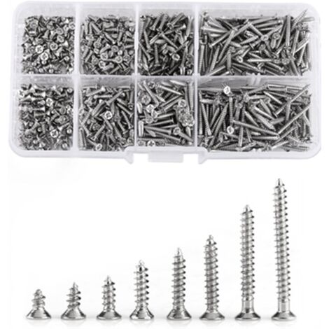 Jeu de 800 pièces m2 vis à tête plate, longueur 4 mm - 20 mm, kit de vis en acier au carbone nickelé