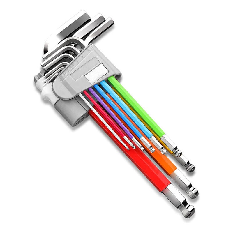 Jeu de 9 clés Allen de 9 pièces Outil de tournevis à fleurs (tête sphérique allongée colorée)