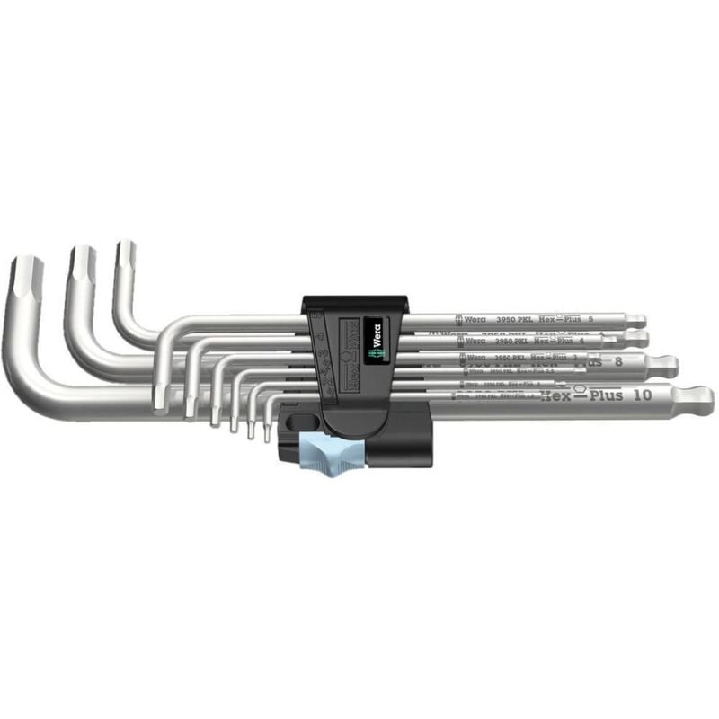 Wera - 3950 PKL/9 6 pans intérieurs Jeu de clés mâles coudées 1.5 mm, 2 mm, 2.5 mm, 3 mm, 4 mm, 5 mm, 6 mm, 8 mm, 10 mm 9