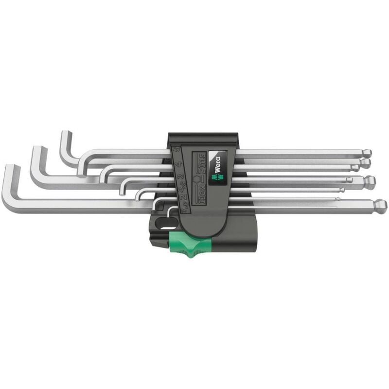 Wera - 950 PKLS/9 sm sb 6 pans intérieurs Jeu de clés mâles coudées 1.5 mm, 2 mm, 2.5 mm, 3 mm, 4 mm, 5 mm, 6 mm, 8 mm, 1