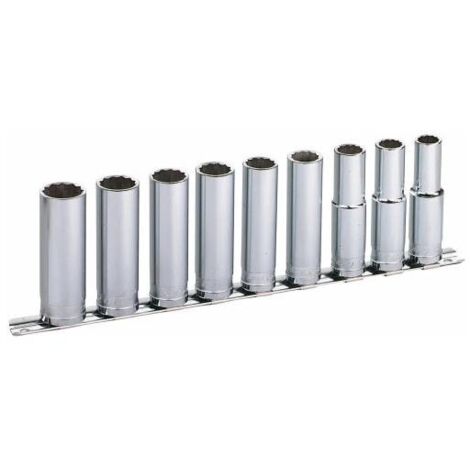 Jeu de 9 Douilles longues 1-2'' sur rack de rangement SLJ-9R - SAM OUTILLAGE