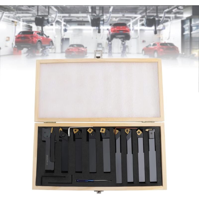 Gojoy - Jeu de 9 outils de tournage en acier 45 - Avec supports de serrage - 20 x 20 mm - Avec plaques réversibles