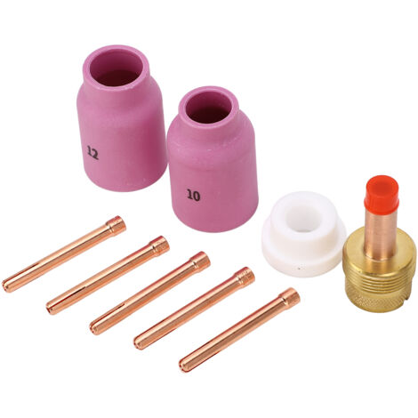 Jeu de 9 pièces d'accessoires pour torche de soudage TIG, incluant buses et pinces en cuivre pour modèles WP 17, 18, 26.