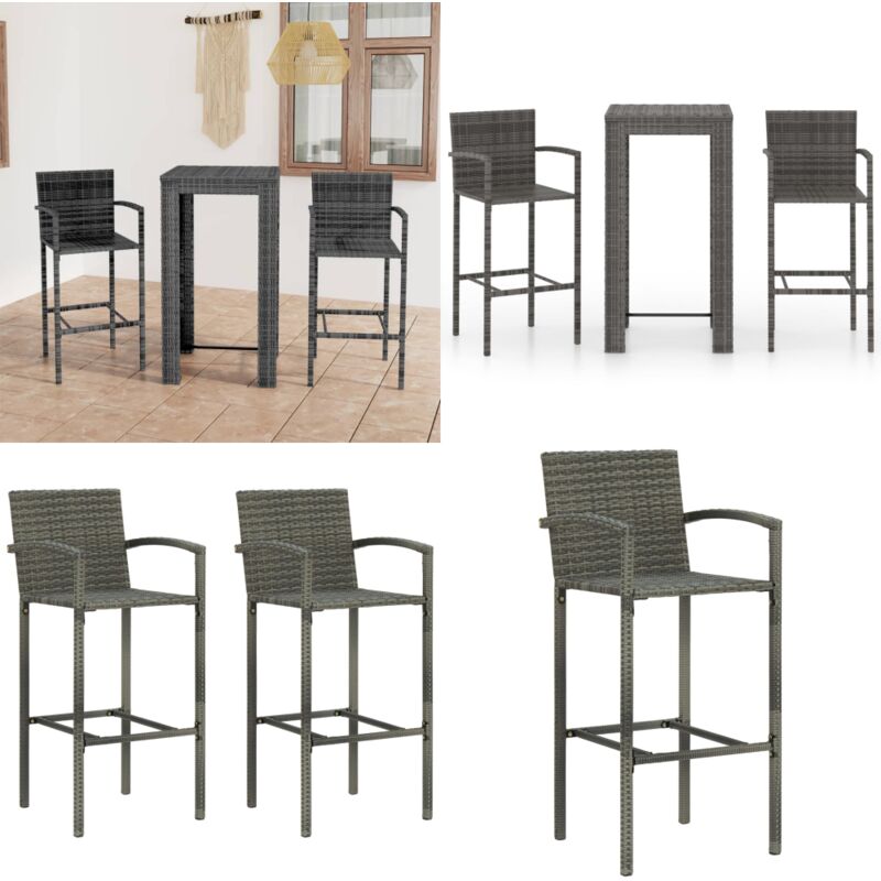Ensemble de bar d'extérieur 3 pcs accoudoir Résine tressée Gris - Ensemble Salon De Jardin - Mobilier De Jardin - Set De Bar Extérieur - Table De Bar