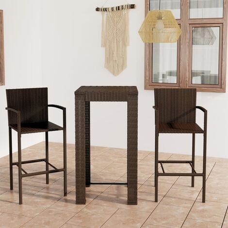 Jeu de bar de jardin 3pcs avec accoudoirs Résine tressée Marron