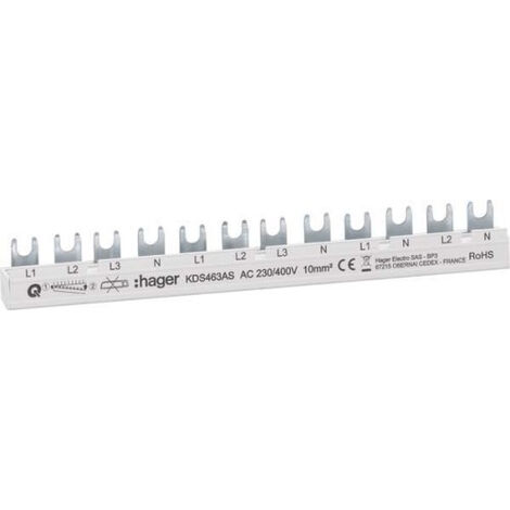JEU DE BARRES 12 MODULES 63A L1L2L3N-L1L2L3N - JEU DE BARRES PHASE 3-P 10MM² 215MM HAGER KDS463AS